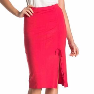Velvet Torch | Ruched Midi Skirt | Dark Coral | M